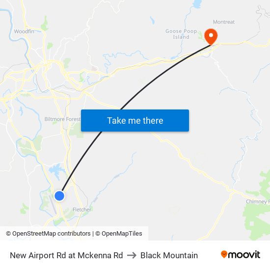 New Airport Rd at Mckenna Rd to Black Mountain map