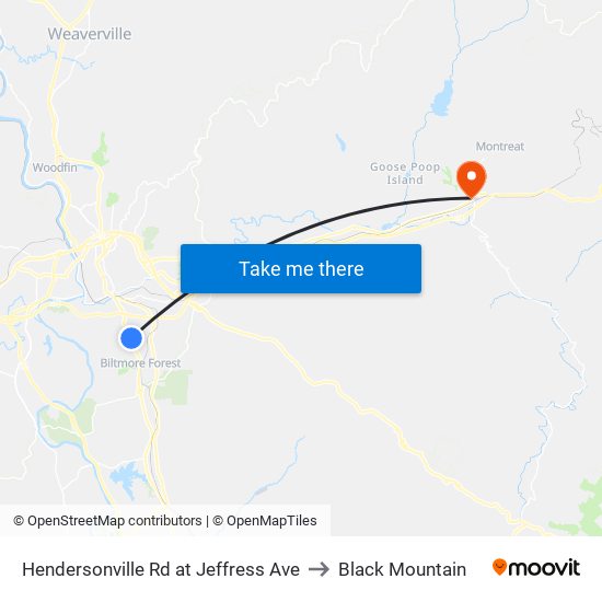 Hendersonville Rd at Jeffress Ave to Black Mountain map