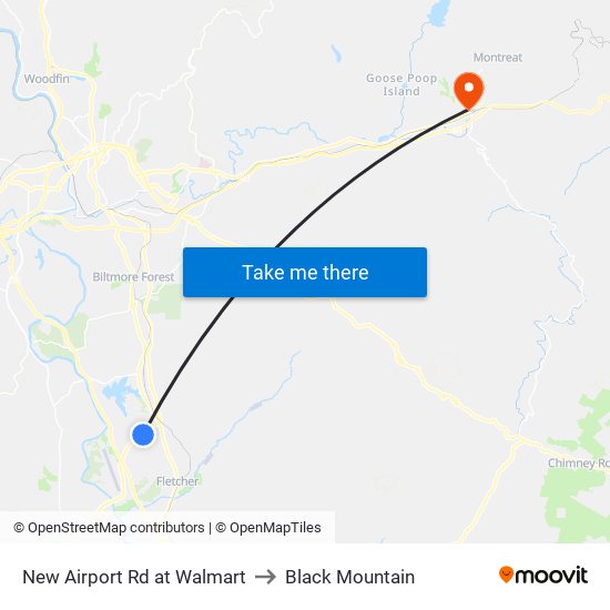 New Airport Rd at Walmart to Black Mountain map