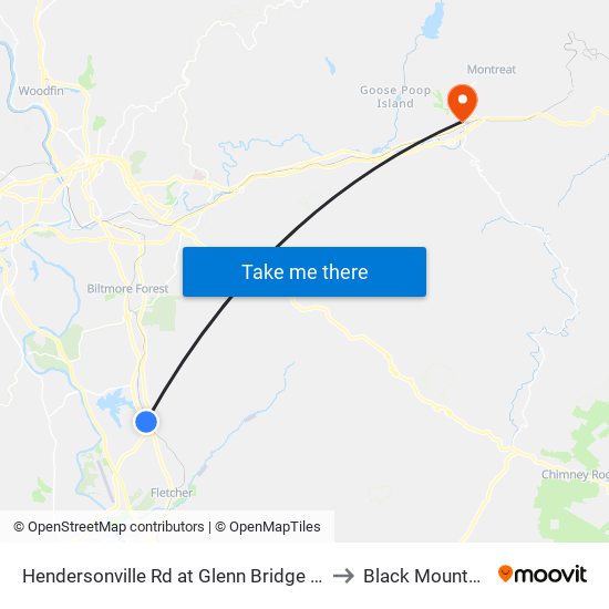 Hendersonville Rd at Glenn Bridge Rd to Black Mountain map