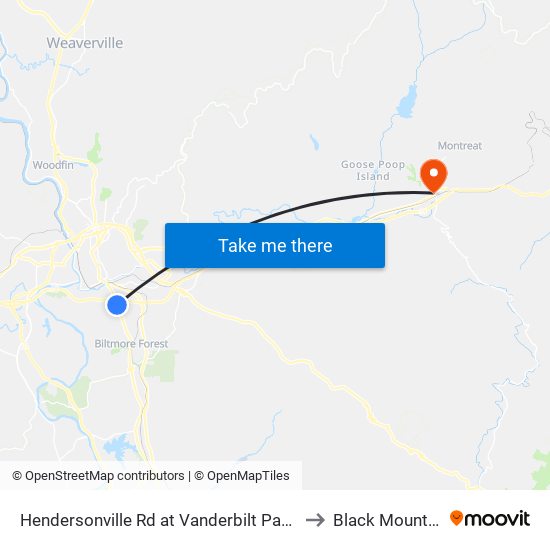 Hendersonville Rd at Vanderbilt Park Dr to Black Mountain map