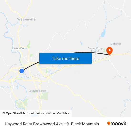 Haywood Rd at Brownwood Ave to Black Mountain map