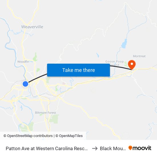 Patton Ave at Western Carolina Rescue Ministries to Black Mountain map