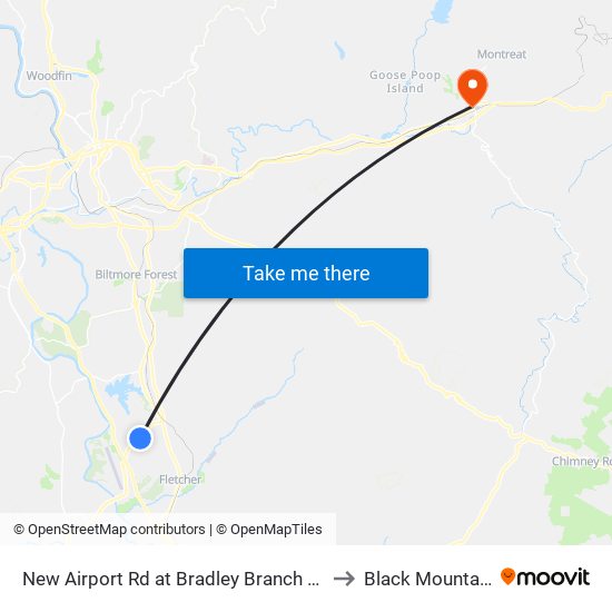 New Airport Rd at Bradley Branch Rd to Black Mountain map