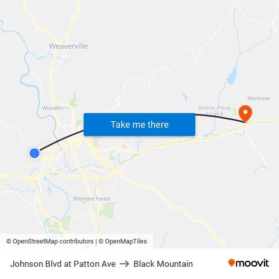 Johnson Blvd at Patton Ave to Black Mountain map