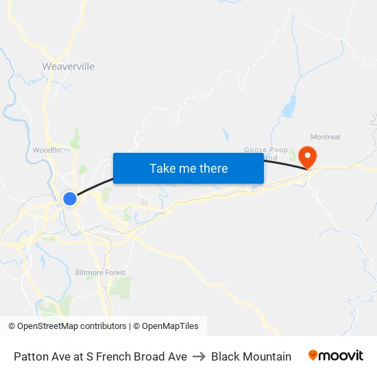 Patton Ave at S French Broad Ave to Black Mountain map