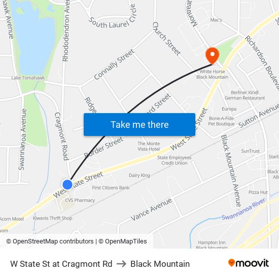 W State St at Cragmont Rd to Black Mountain map