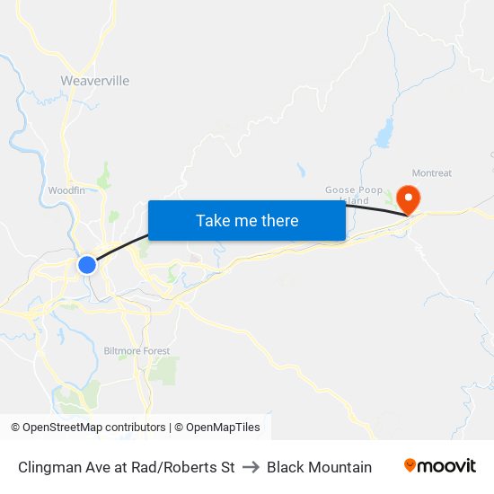 Clingman Ave at Rad/Roberts St to Black Mountain map