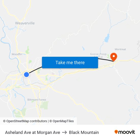 Asheland Ave at Morgan Ave to Black Mountain map