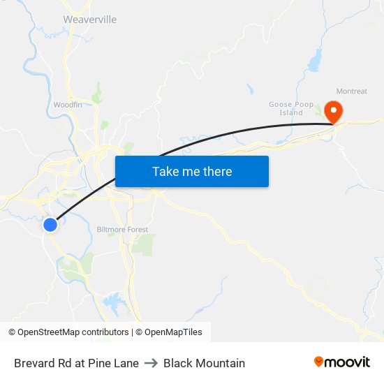 Brevard Rd at Pine Lane to Black Mountain map