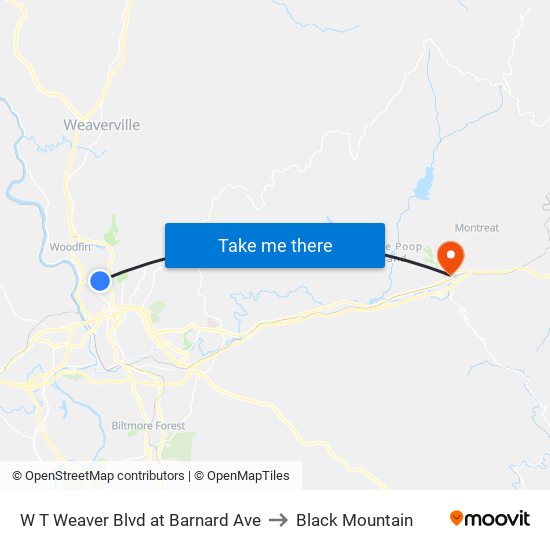 W T Weaver Blvd at Barnard Ave to Black Mountain map