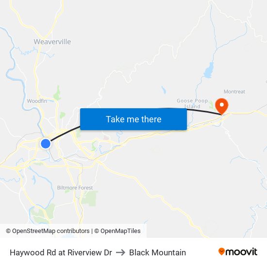 Haywood Rd at Riverview Dr to Black Mountain map