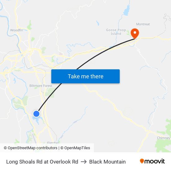 Long Shoals Rd at Overlook Rd to Black Mountain map