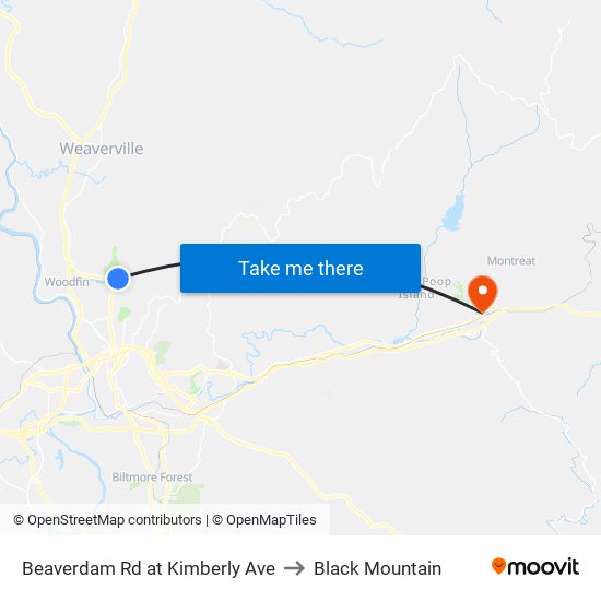 Beaverdam Rd at Kimberly Ave to Black Mountain map