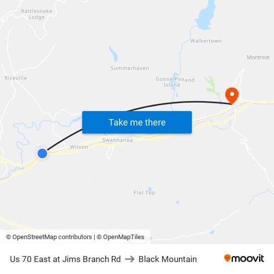 Us 70 East at Jims Branch Rd to Black Mountain map