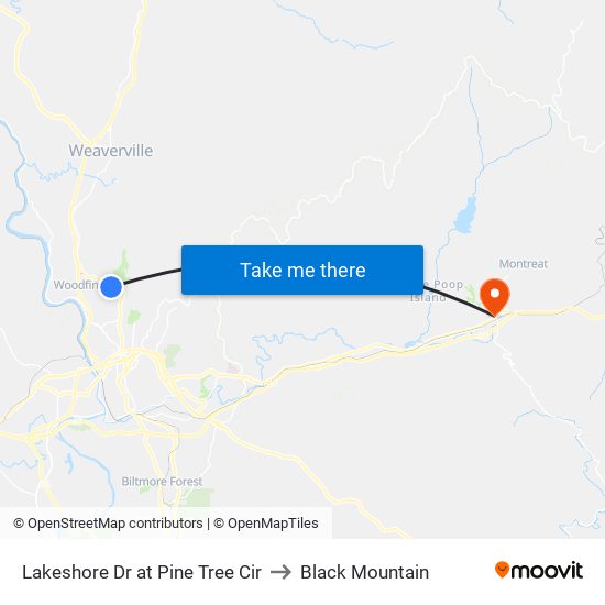 Lakeshore Dr at Pine Tree Cir to Black Mountain map