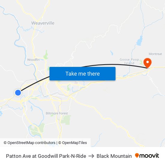 Patton Ave at Goodwill Park-N-Ride to Black Mountain map