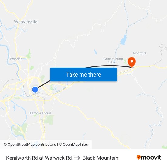 Kenilworth Rd at Warwick Rd to Black Mountain map