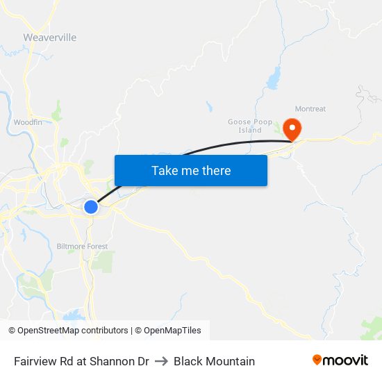 Fairview Rd at Shannon Dr to Black Mountain map