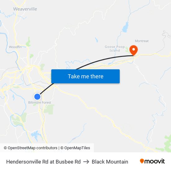 Hendersonville Rd at Busbee Rd to Black Mountain map