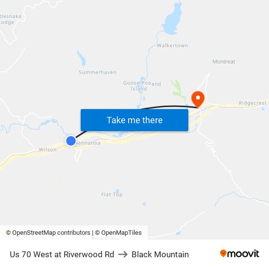 Us 70 West at Riverwood Rd to Black Mountain map