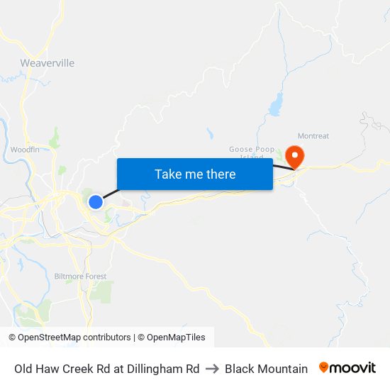 Old Haw Creek Rd at Dillingham Rd to Black Mountain map