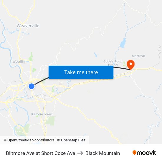 Biltmore Ave at Short Coxe Ave to Black Mountain map