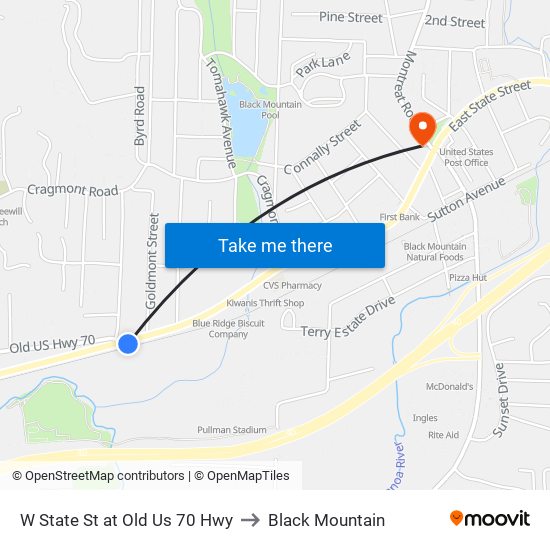 W State St at Old Us 70 Hwy to Black Mountain map