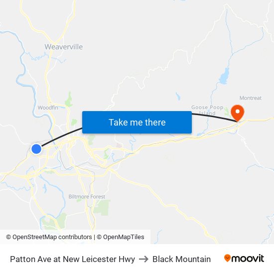 Patton Ave at New Leicester Hwy to Black Mountain map