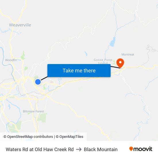 Waters Rd at Old Haw Creek Rd to Black Mountain map