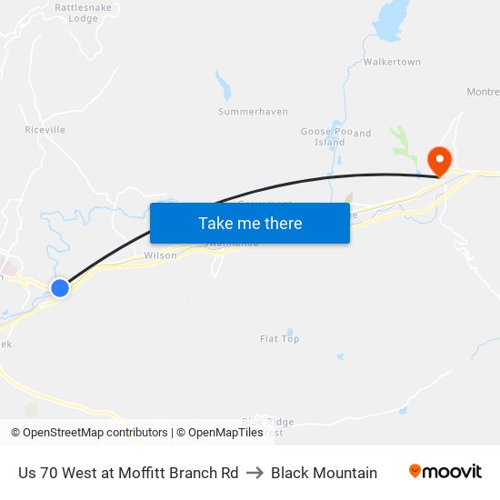 Us 70 West at Moffitt Branch Rd to Black Mountain map