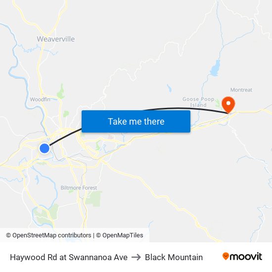 Haywood Rd at Swannanoa Ave to Black Mountain map