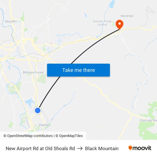 New Airport Rd at Old Shoals Rd to Black Mountain map