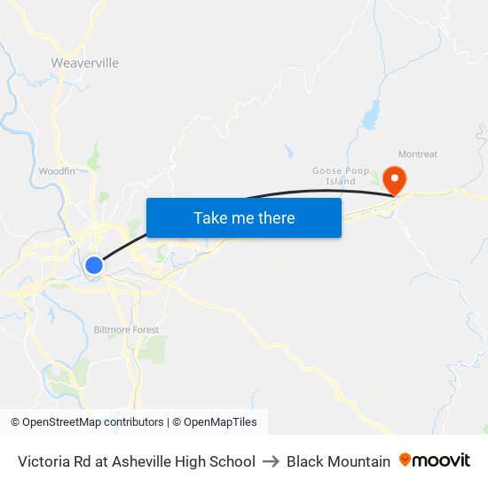 Victoria Rd at Asheville High School to Black Mountain map