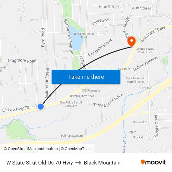 W State St at Old Us 70 Hwy to Black Mountain map