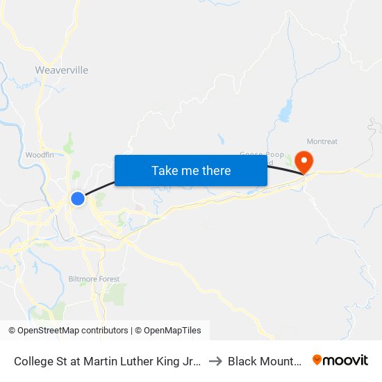 College St at Martin Luther King Jr Dr to Black Mountain map