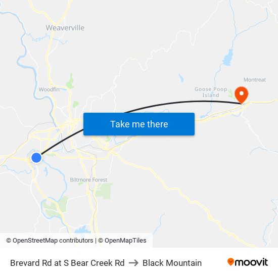 Brevard Rd at S Bear Creek Rd to Black Mountain map