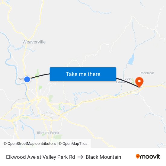 Elkwood Ave at Valley Park Rd to Black Mountain map