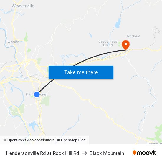 Hendersonville Rd at Rock Hill Rd to Black Mountain map