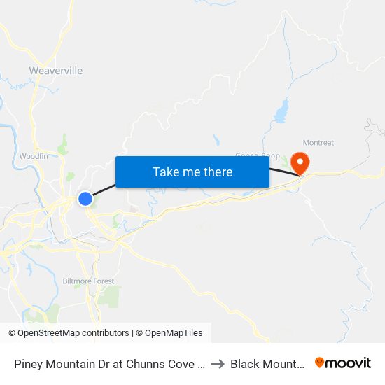 Piney Mountain Dr at Chunns Cove Rd to Black Mountain map