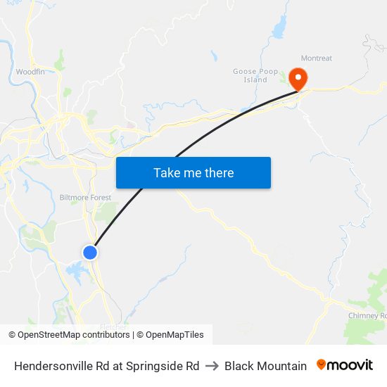 Hendersonville Rd at Springside Rd to Black Mountain map