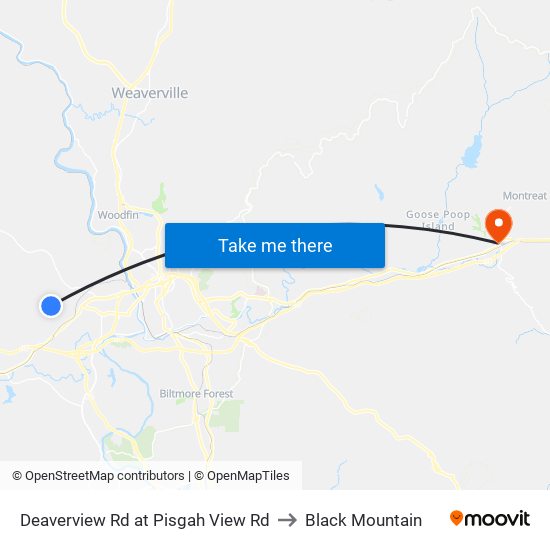 Deaverview Rd at Pisgah View Rd to Black Mountain map