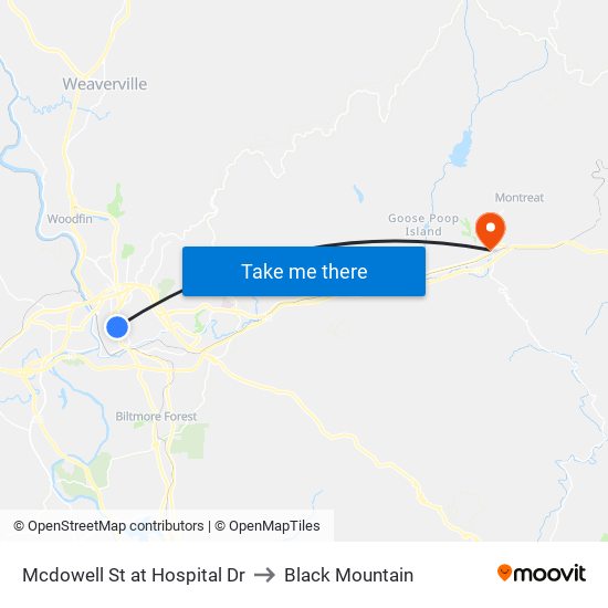 Mcdowell St at Hospital Dr to Black Mountain map