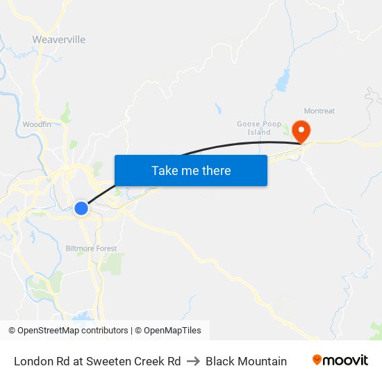 London Rd at Sweeten Creek Rd to Black Mountain map