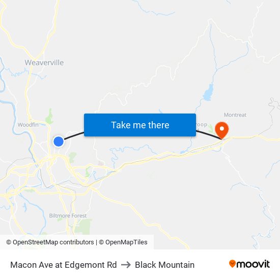 Macon Ave at Edgemont Rd to Black Mountain map