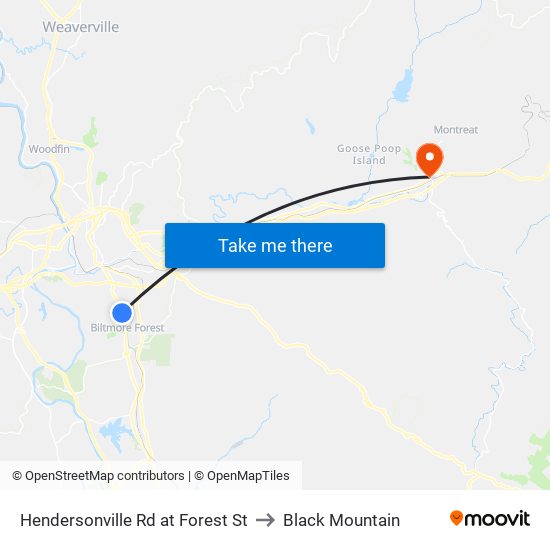 Hendersonville Rd at Forest St to Black Mountain map