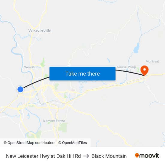 New Leicester Hwy at Oak Hill Rd to Black Mountain map