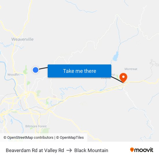 Beaverdam Rd at Valley Rd to Black Mountain map