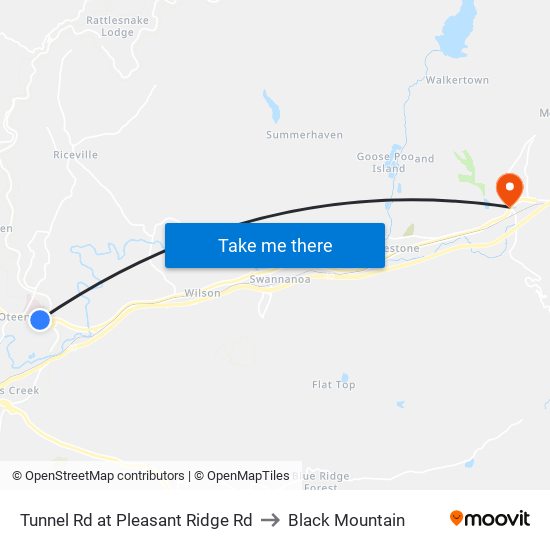 Tunnel Rd at Pleasant Ridge Rd to Black Mountain map