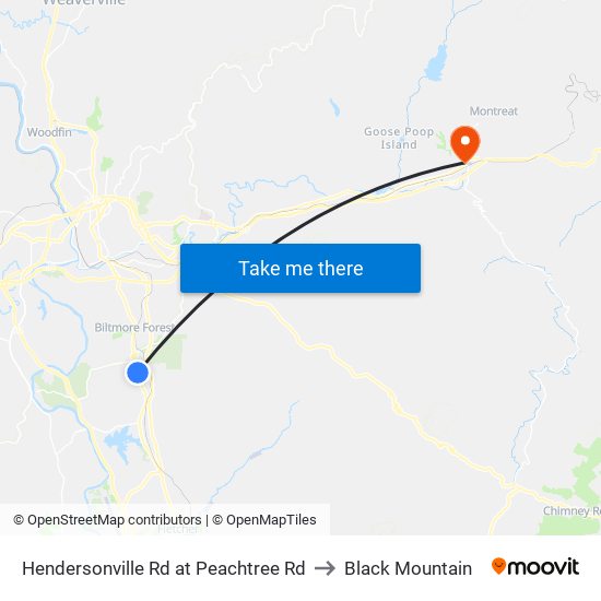 Hendersonville Rd at Peachtree Rd to Black Mountain map